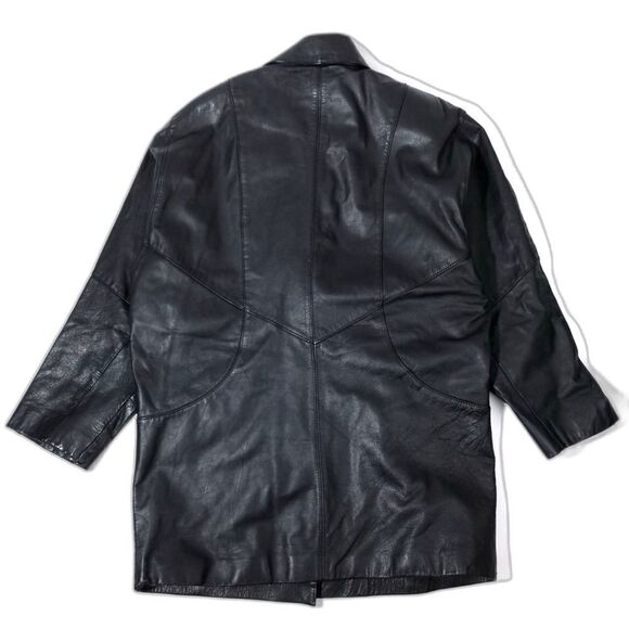 VINTAGE Black 100% Leather Western Cowboy Button Down Rancher Coat Jacket Small - Picture 7 of 9